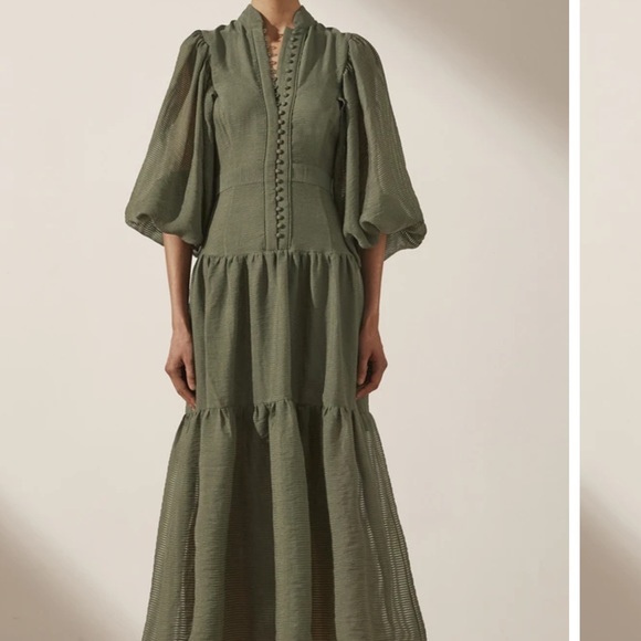 Never been worn . Shona Joy . High neck midi dress in khaki. Stunning dress . - Picture 5 of 5